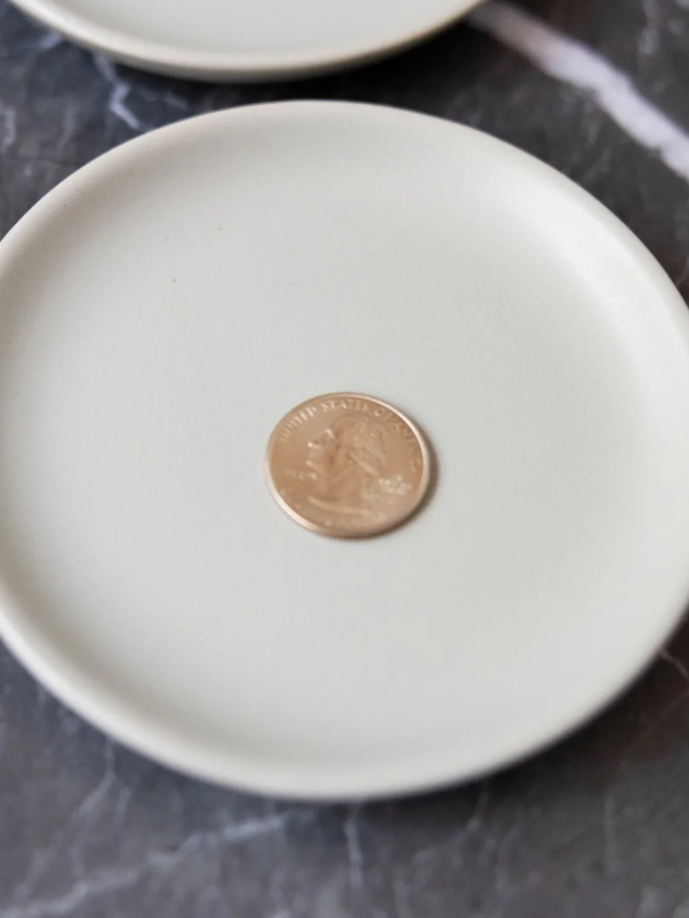Set of 4 gray small ceramic plates Crate and Barrel made in Thailand 4.5 inches